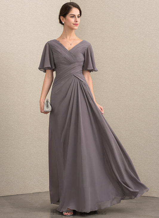 Mother Dress the Chiffon Floor-Length Ruffle of A-Line Mother of the Bride Dresses Bride Quinn With V-neck