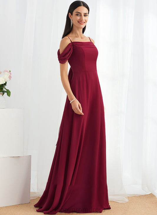 Bow(s) Embellishment Fabric A-Line Neckline Length Floor-Length Silhouette SquareNeckline Gladys Spaghetti Staps Natural Waist Bridesmaid Dresses