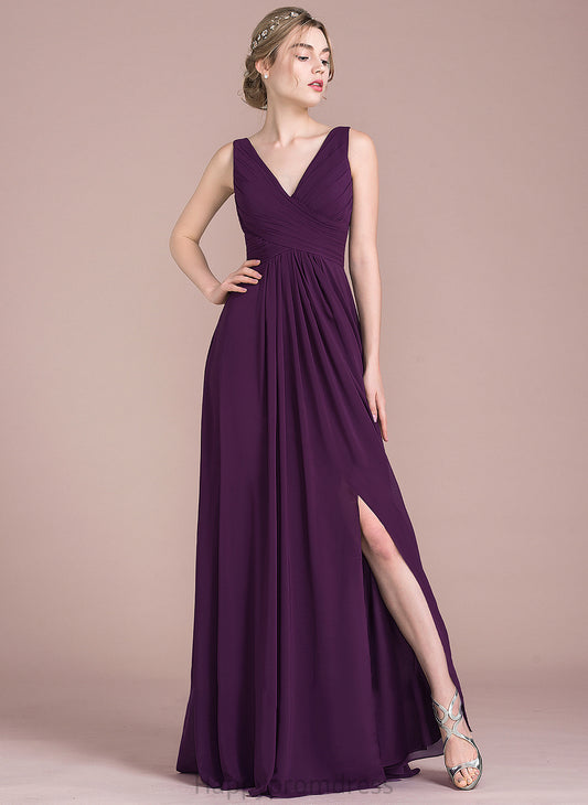 Chiffon With Jaidyn Front Ruffle Prom Dresses Floor-Length V-neck A-Line Split