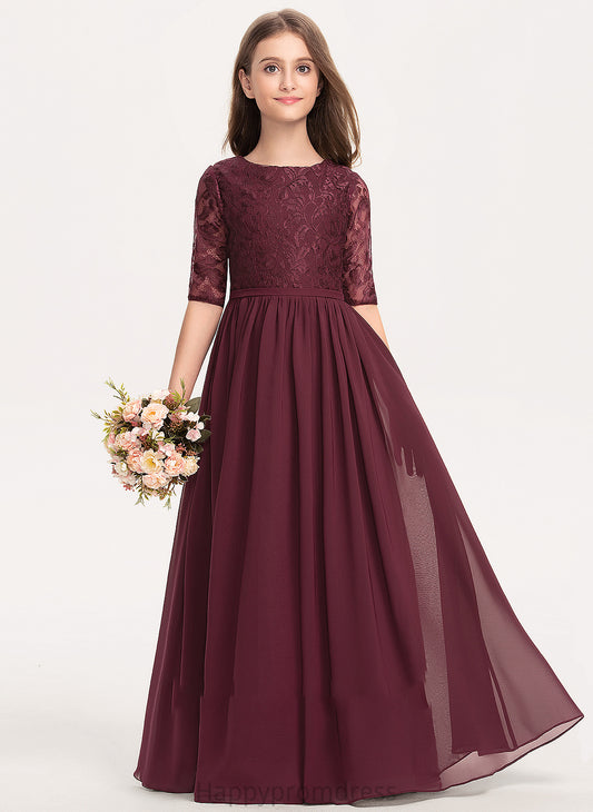 Scoop Neck Chiffon Thelma Floor-Length Junior Bridesmaid Dresses Lace A-Line