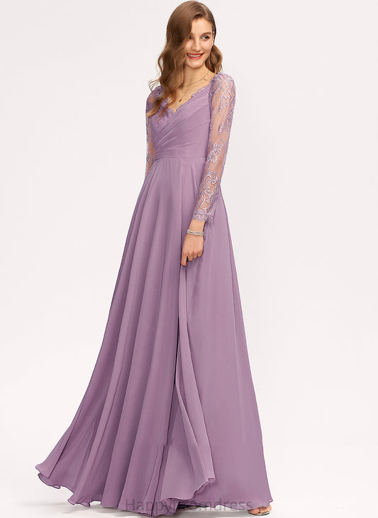 Length Neckline A-Line Lace Silhouette Floor-Length Straps Fabric V-neck Irene Short Sleeves A-Line/Princess Bridesmaid Dresses