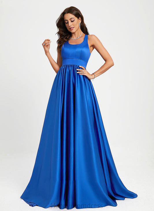 Prom Dresses Train Satin Sweep Neck A-Line Scoop Salma