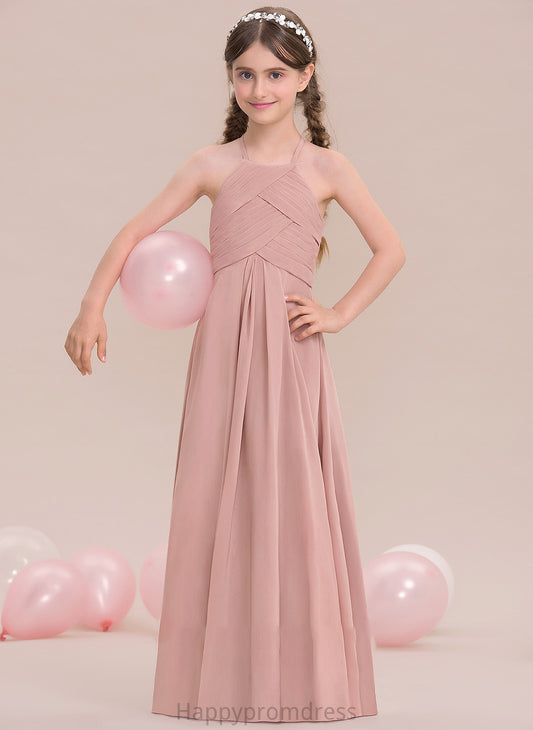 Ruffle Junior Bridesmaid Dresses Scoop Jocelynn Neck With Floor-Length Chiffon A-Line