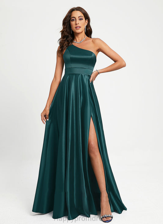 Floor-Length One-Shoulder Beading With Kallie Prom Dresses A-Line Satin