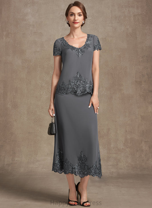 Scoop Dress the of Bride With Lace Sequins Mother of the Bride Dresses Haylie A-Line Tea-Length Neck Mother Chiffon