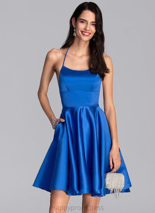 Neckline Homecoming Dresses Homecoming A-Line Satin Square Katie Dress Short/Mini