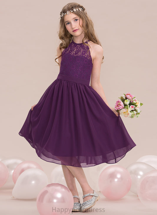 A-Line Knee-Length Chiffon Neck Junior Bridesmaid Dresses Emery Scoop