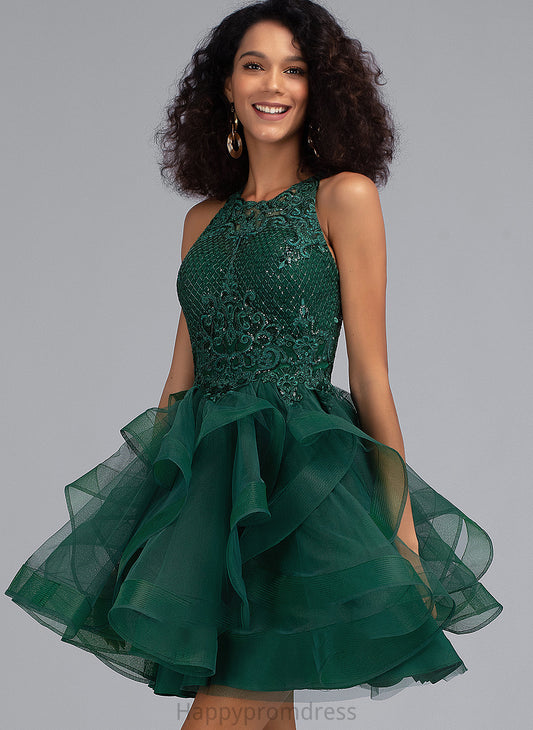 Neck Short/Mini With Ball-Gown/Princess Scoop Prom Dresses Madelyn Tulle Sequins