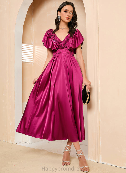 Maya V-neck Tea-Length Prom Dresses A-Line