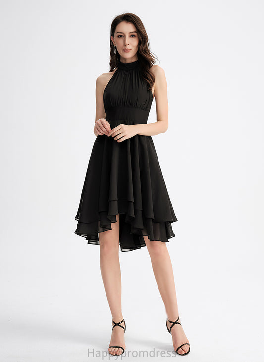 Pleated With Asymmetrical Chiffon Neck Raelynn Homecoming A-Line Scoop Homecoming Dresses Dress