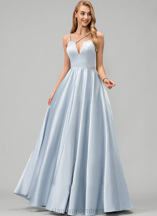 Satin Prom Dresses Adeline A-Line Floor-Length V-neck