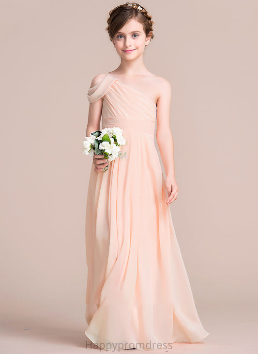 With Junior Bridesmaid Dresses Ruffle Floor-Length Chiffon Jaslyn A-Line One-Shoulder