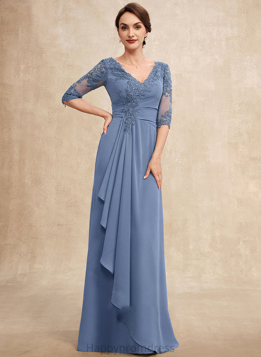 Mother Floor-Length Mother of the Bride Dresses Dress of A-Line With Cascading V-neck Bride Ruffles Londyn Chiffon Lace the