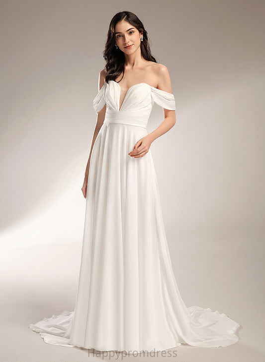 Train A-Line Off-the-Shoulder Pleated Court Chiffon Silvia With Wedding Wedding Dresses Dress