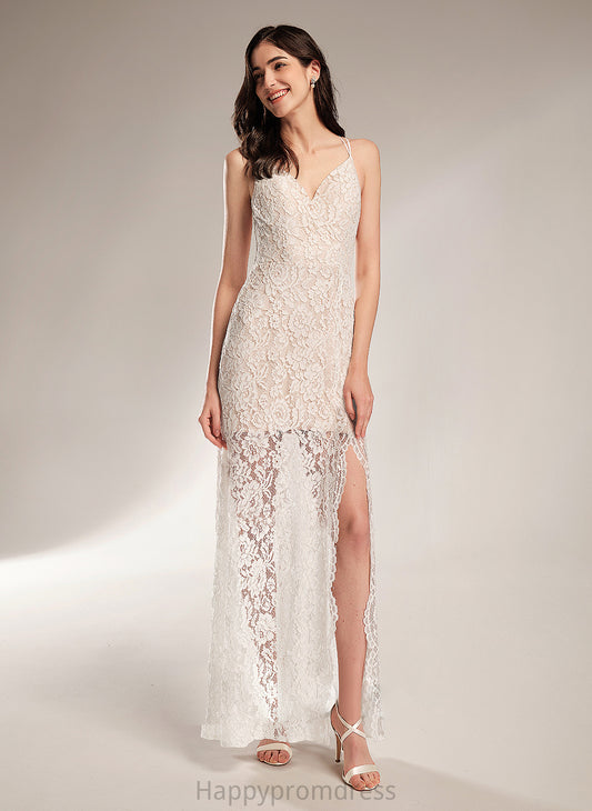 V-neck Christine Sheath/Column Lace Dress Wedding Floor-Length Front Split Wedding Dresses With