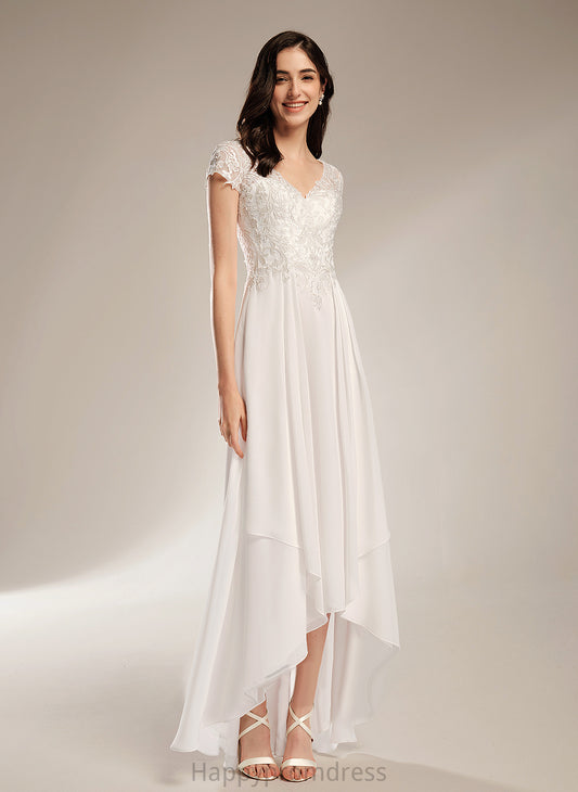 With Wedding Dresses Chiffon Wedding V-neck Makenna Asymmetrical A-Line Lace Dress