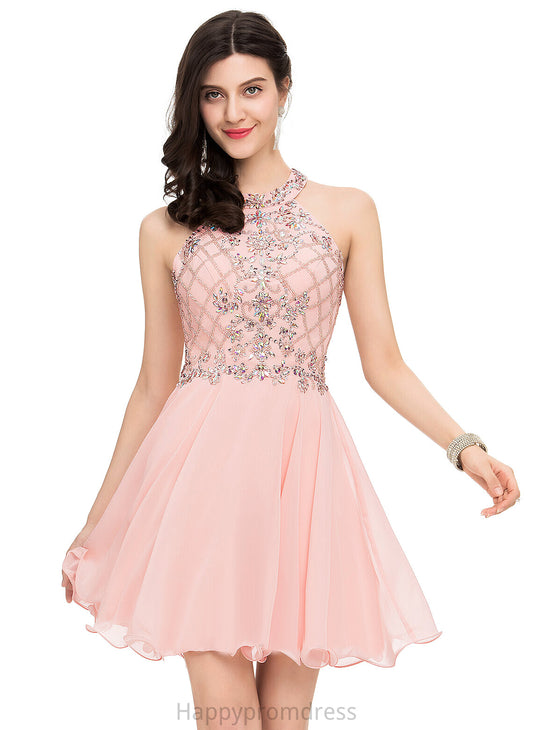 Nadia Sequins Chiffon With Homecoming Dresses Beading Dress Scoop A-Line Homecoming Short/Mini Neck