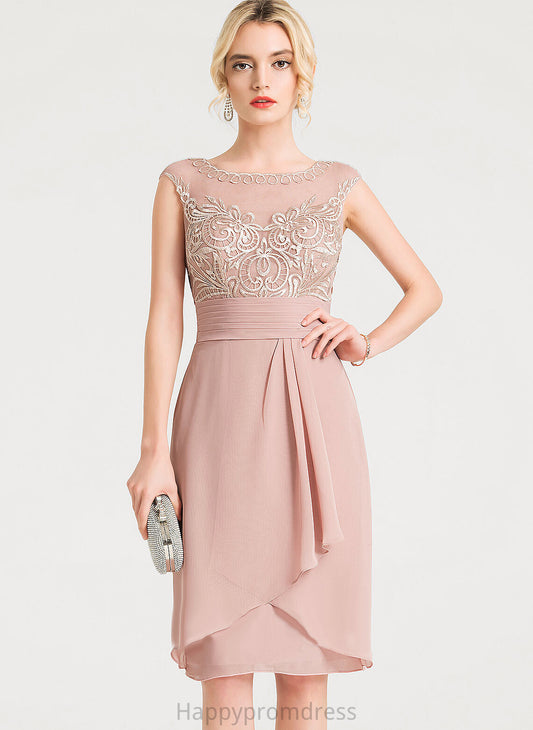 Cascading Scoop Dress Cocktail Lace With Sheath/Column Ruffles Knee-Length Chiffon Ryann Cocktail Dresses Neck