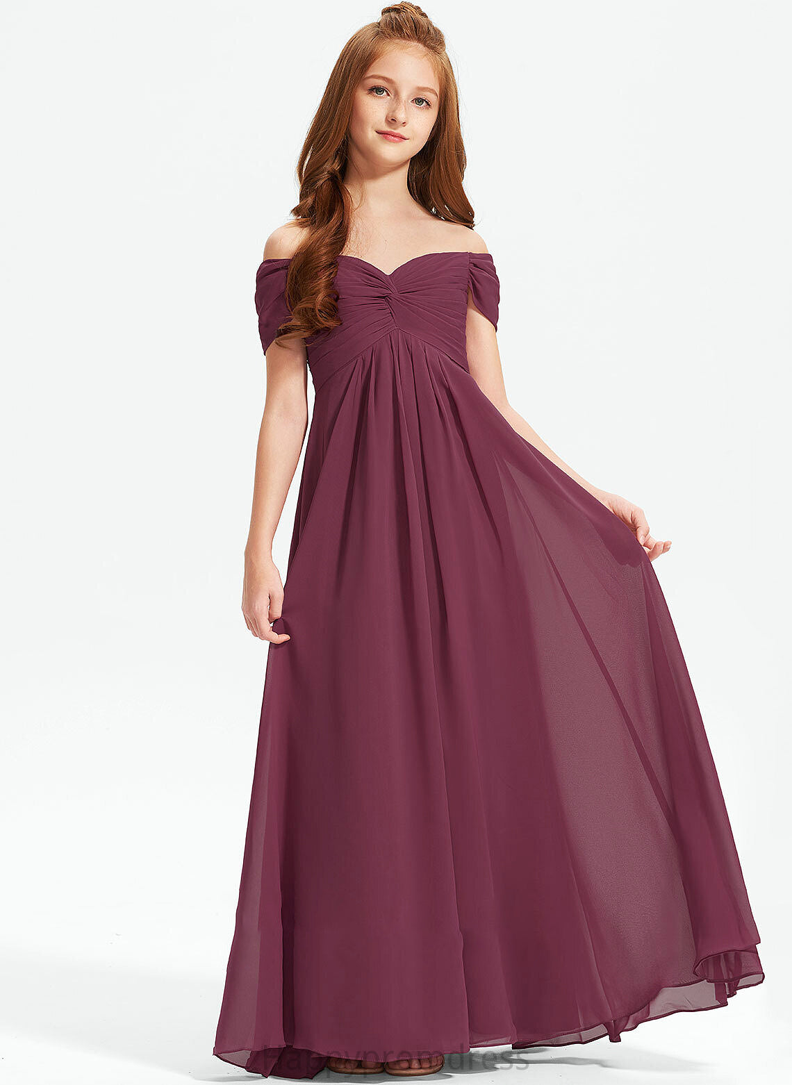 Ruffle Jayden A-Line Junior Bridesmaid Dresses With Floor-Length Off-the-Shoulder Chiffon