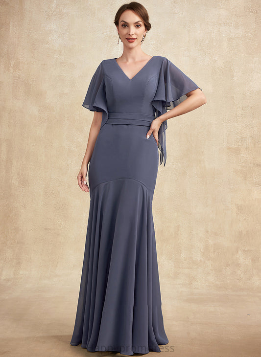 Floor-Length the Mother of the Bride Dresses Bride of Chiffon V-neck Trumpet/Mermaid Madelynn Mother Dress