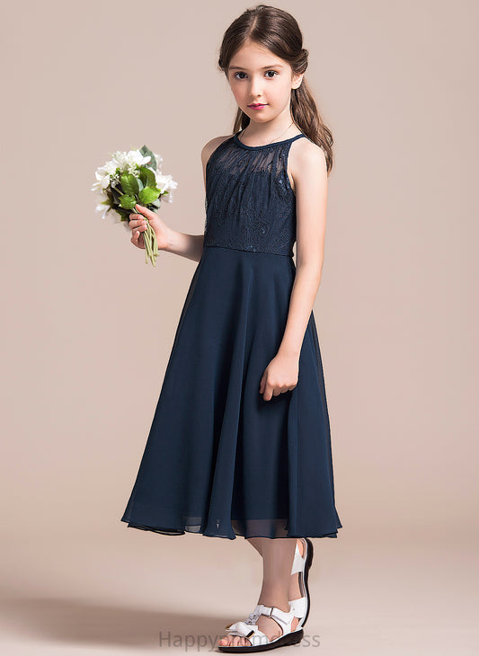 Lace A-Line Tea-Length Ruffle With Neck Junior Bridesmaid Dresses Scoop Chiffon Jaylene