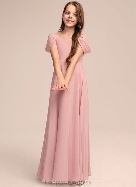 Floor-Length Junior Bridesmaid Dresses A-Line With Adrienne Ruffle Chiffon V-neck