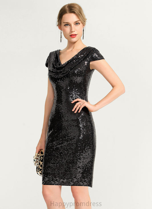 Cowl Dress Cocktail Sheath/Column Knee-Length Neck Jaidyn Sequined Cocktail Dresses