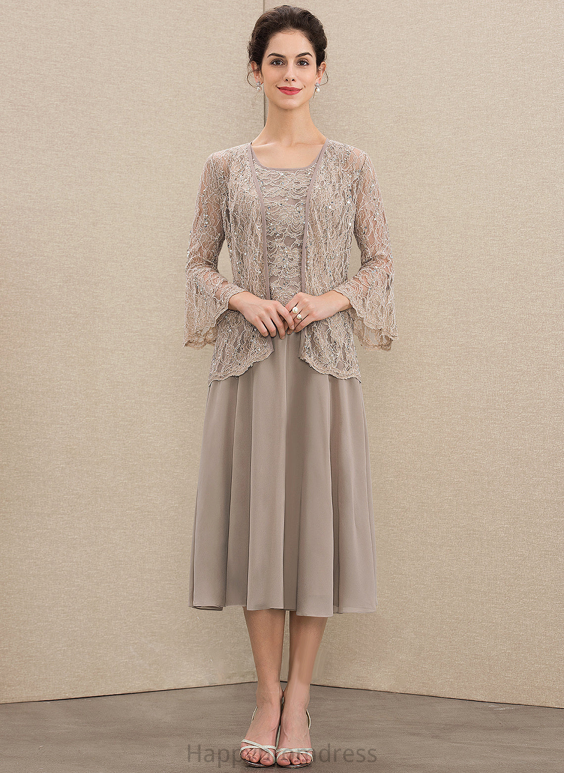 Sequins A-Line of With Neck Dress Mother Mother of the Bride Dresses Chiffon Scoop the Bride Lace Lucy Tea-Length