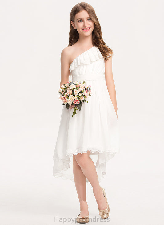 Asymmetrical A-Line With Lace One-Shoulder Junior Bridesmaid Dresses Susanna Chiffon Bow(s)