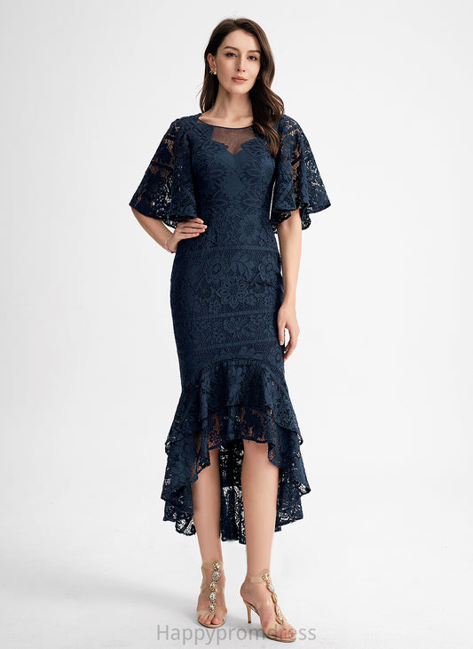 Cocktail Dress Jewel Scoop Neck Trumpet/Mermaid Lace Ruffle With Asymmetrical Cocktail Dresses