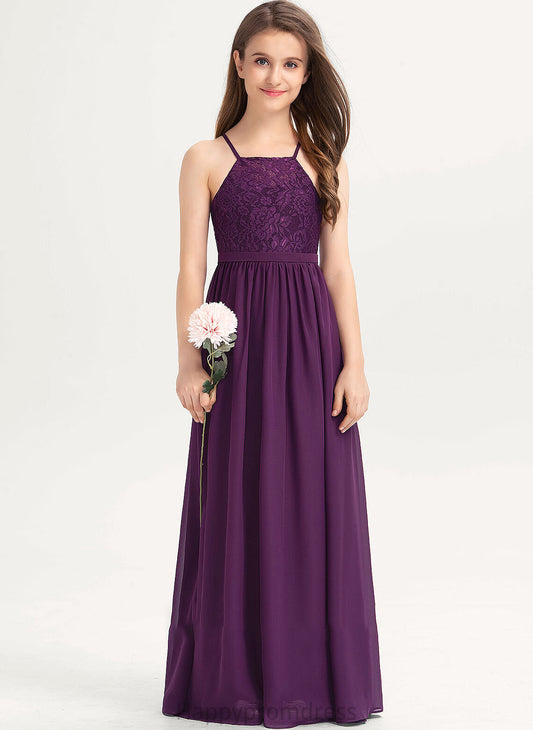 With Chiffon Lace Floor-Length Bow(s) Gillian Square Junior Bridesmaid Dresses Neckline A-Line