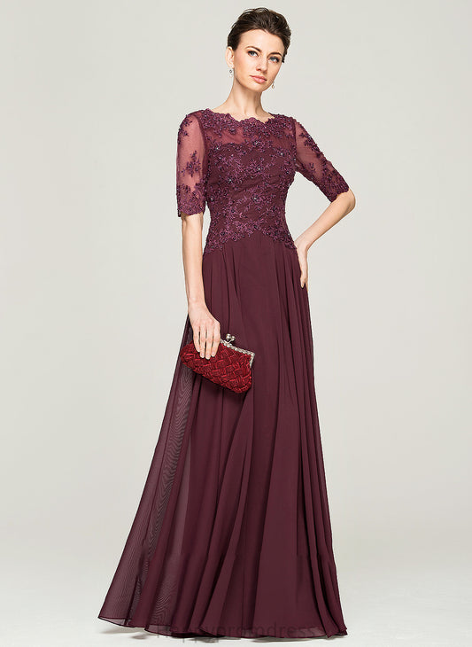 Sequins Mother of the Bride Dresses Scoop With Floor-Length of the Chiffon Mother Bride A-Line Lace Dress Beading Amiah Neck