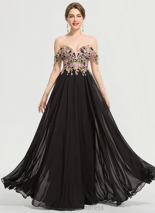 Ball-Gown/Princess Floor-Length Haleigh Off-the-Shoulder Chiffon Prom Dresses