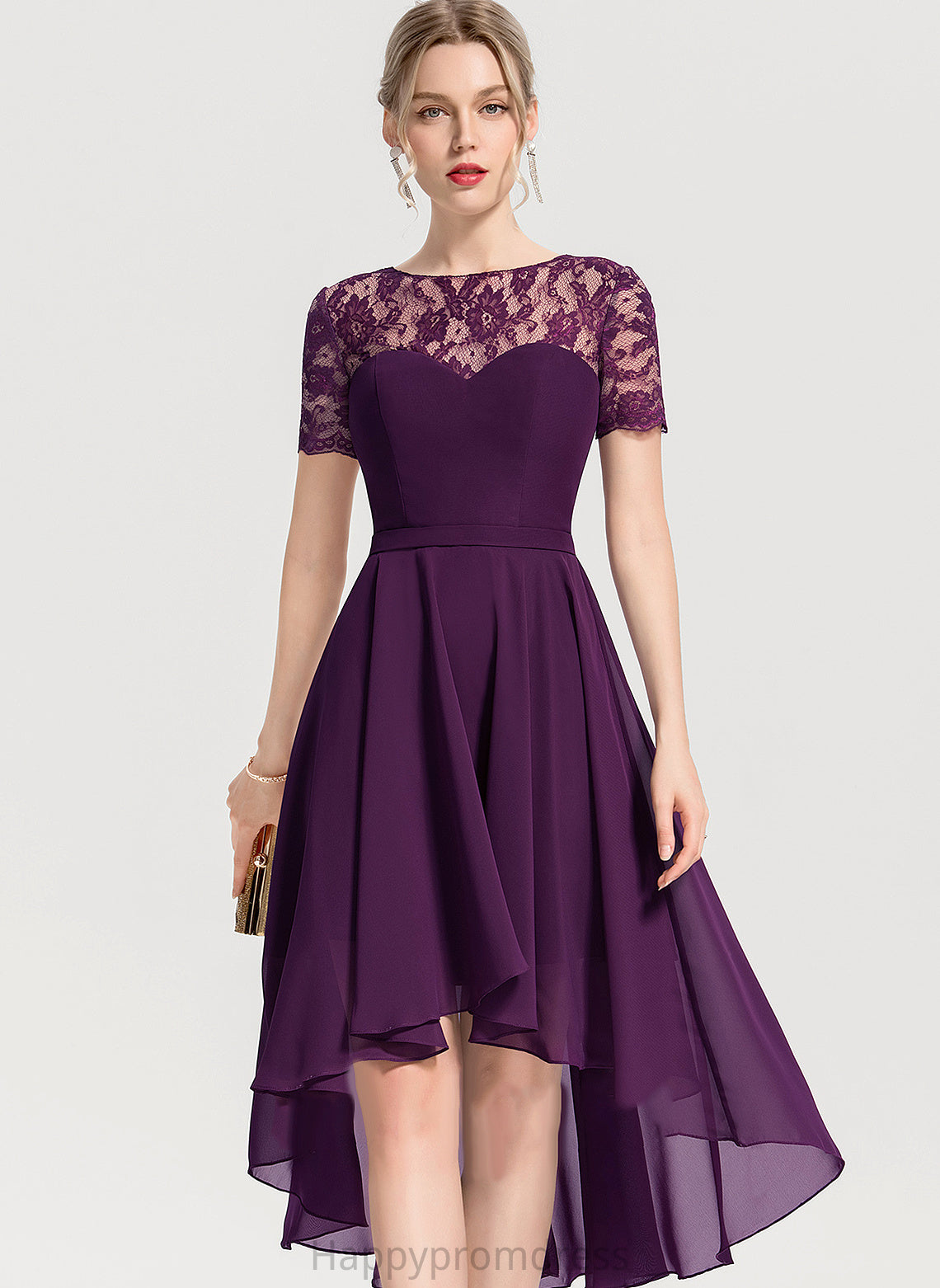 Homecoming Asymmetrical Lila Lace Homecoming Dresses Neck Scoop With Chiffon A-Line Dress