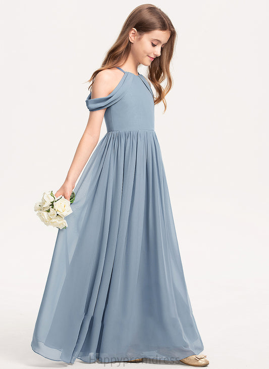 Floor-Length A-Line Neck June Scoop Chiffon Ruffle Junior Bridesmaid Dresses With