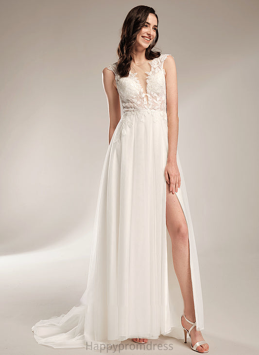 With Dress Wedding Wedding Dresses Sherry V-neck Train A-Line Court Sequins