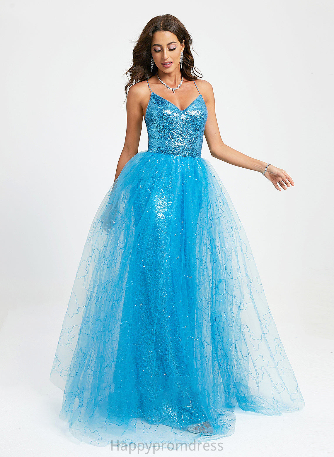 Prom Dresses Ball-Gown/Princess Karina Floor-Length Sequins Tulle With V-neck