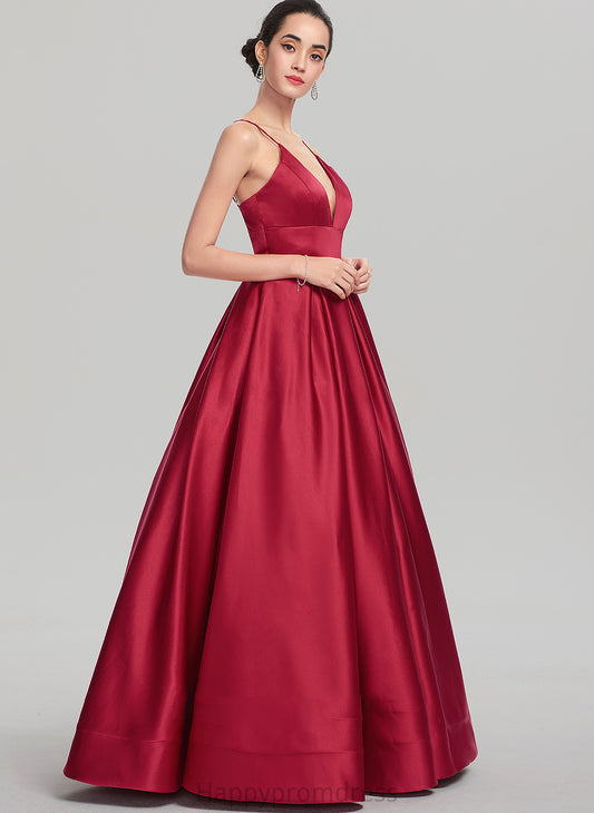 Prom Dresses V-neck Floor-Length Neveah Satin Ball-Gown/Princess