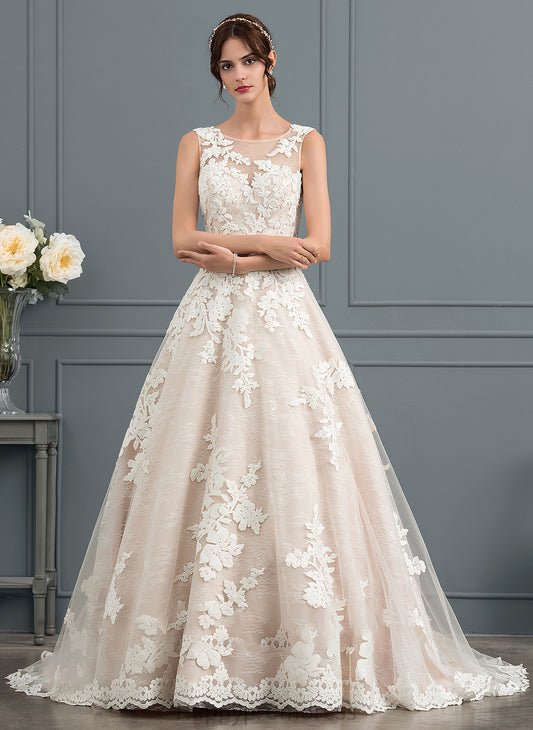 Wedding Dresses Ball-Gown/Princess Sequins Beading Tulle Dress Viviana With Wedding Illusion Train Court