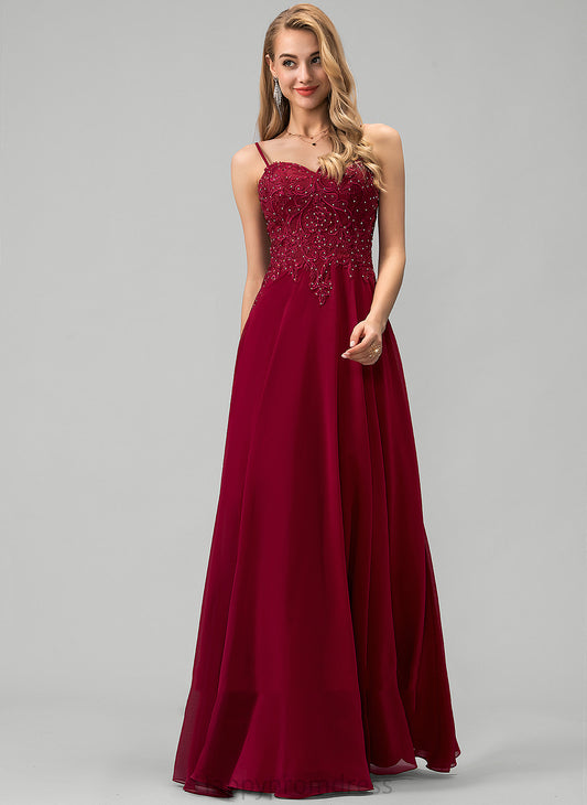 Chiffon Sequins Floor-Length Beading A-Line With Prom Dresses Kayley Lace Sweetheart