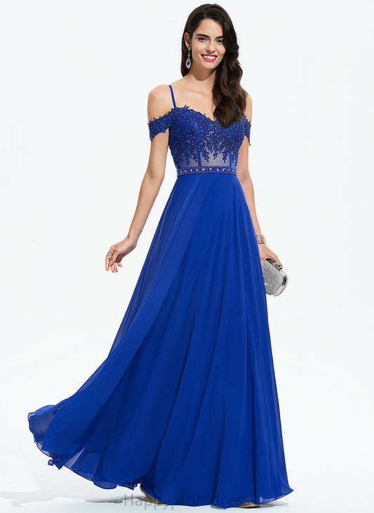 Floor-Length With Chiffon Prom Dresses Cheryl Off-the-Shoulder A-Line Beading Sweetheart Sequins