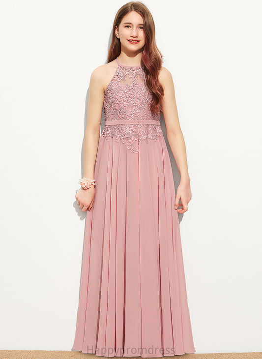 Chiffon Lace Asia A-Line Scoop Neck Floor-Length Junior Bridesmaid Dresses