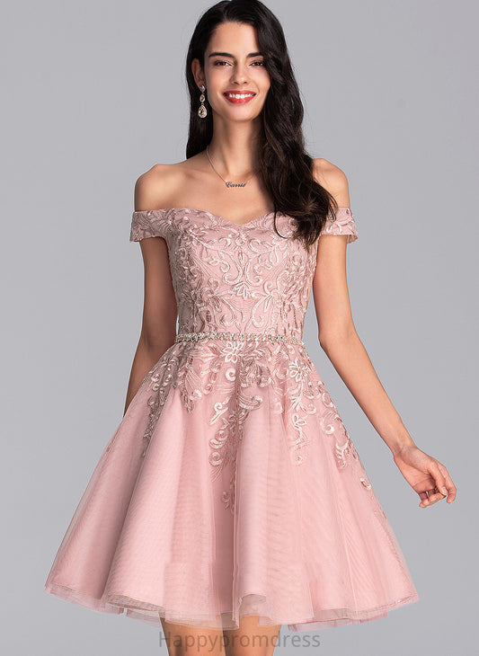 Homecoming Hannah Short/Mini Lace A-Line Dress Beading Off-the-Shoulder Tulle With Homecoming Dresses