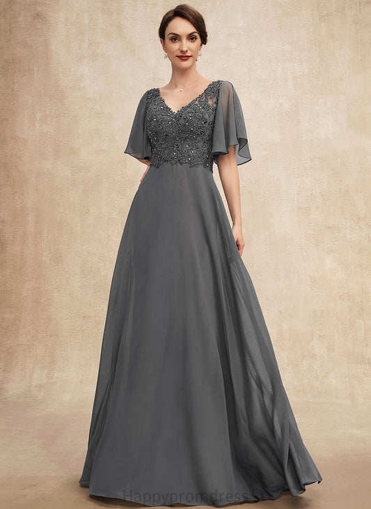 Bride of V-neck A-Line Mother of the Bride Dresses Floor-Length Dress Lace Hope Mother Sequins Beading With Chiffon the