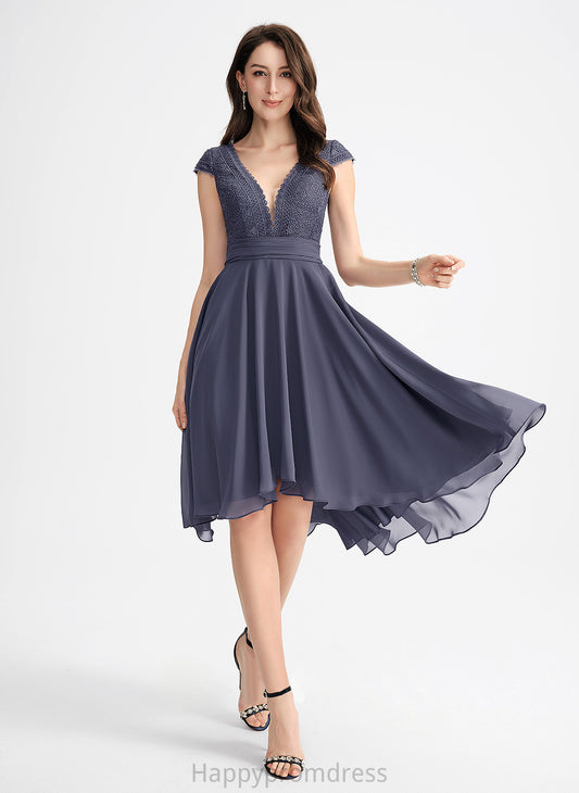 Chiffon A-Line With Asymmetrical Pleated V-neck Cocktail Dresses Cocktail Lace Rubi Dress