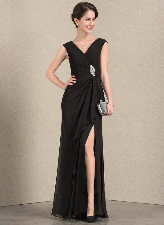 Mother of the Bride Dresses Floor-Length Mother Bride V-neck Front Tracy Beading the With Dress Chiffon of Split A-Line Ruffles Cascading