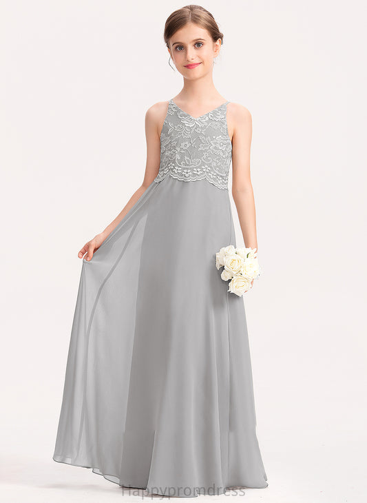 Lucinda Floor-Length A-Line Junior Bridesmaid Dresses Lace Chiffon V-neck