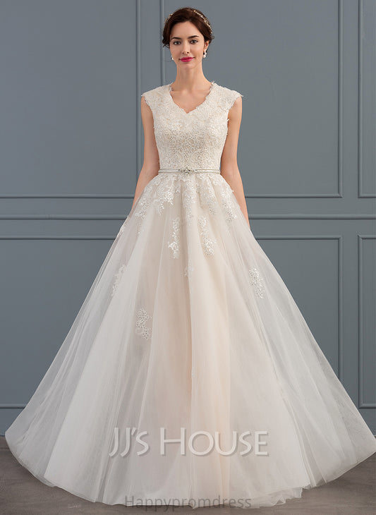 Bow(s) Dress Dixie Tulle Beading Train V-neck Sweep Wedding Sequins Wedding Dresses With A-Line