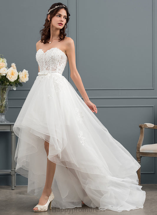 Tulle Wedding With Beading Faith Bow(s) Dress A-Line Asymmetrical Sweetheart Sequins Wedding Dresses