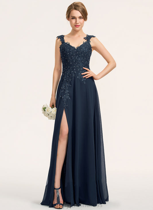 SplitFront Sweetheart Length Neckline Beading Embellishment Floor-Length A-Line Fabric Silhouette Shiloh Floor Length Bridesmaid Dresses